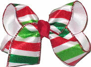 Toddler Red Green White Striped Christmas Bow on Alligator Clip